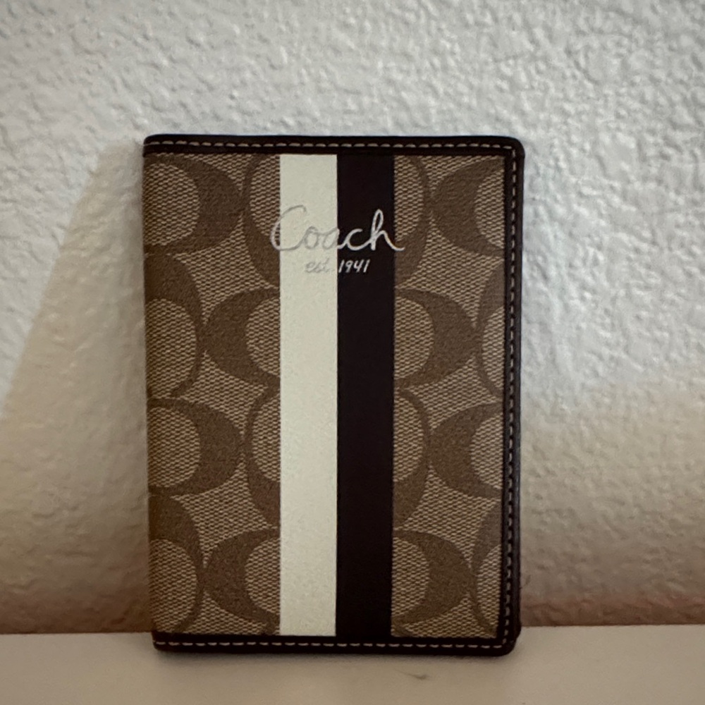 Coach Tan and Black Signature Passport Holder